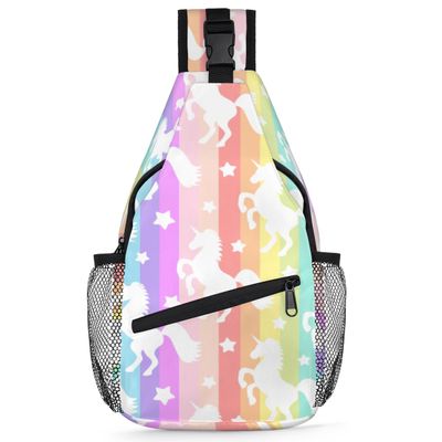 bisibuy Rainbow Colorful Horses Sling Bag for Women Men Crossbody Sling Backpack Shoulder Bag Chest Bag Daypack for Travel Hiking Outdoor