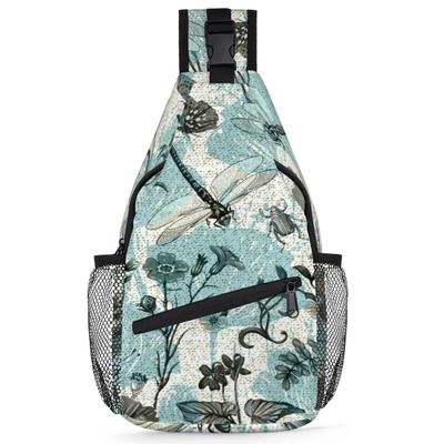 bisibuy Floral Flower Dragonfly Sling Bag for Women Men Crossbody Sling Backpack Shoulder Bag Chest Bag Daypack for Travel Hiking Outdoor