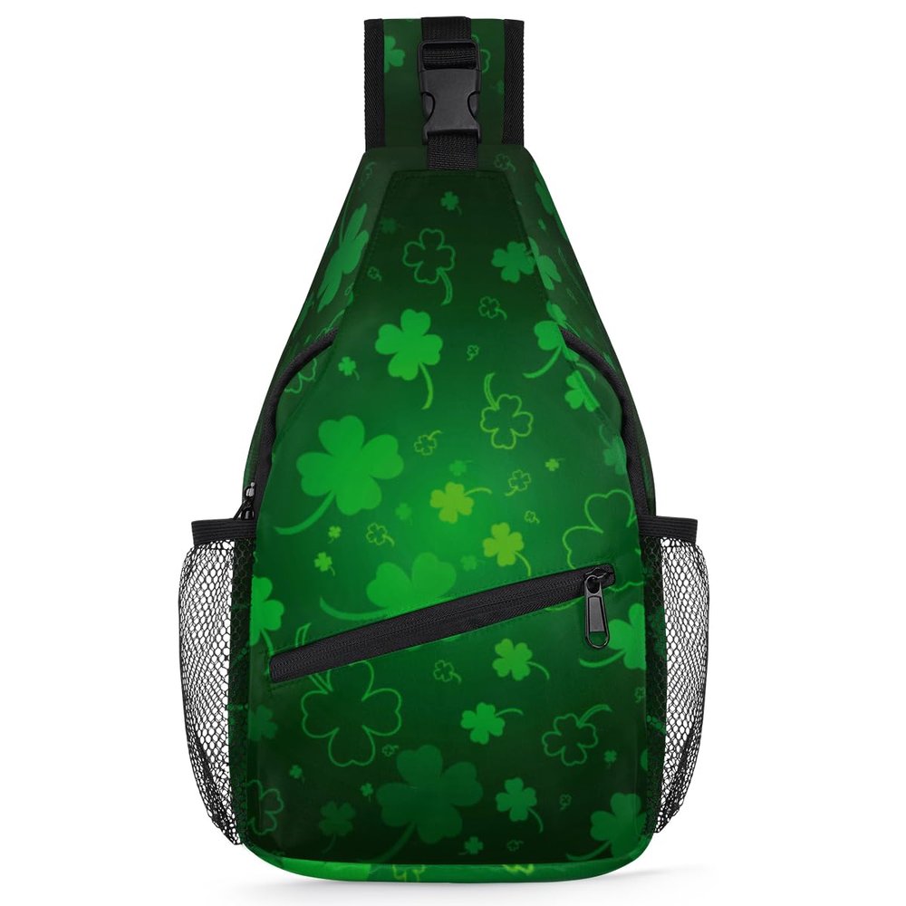 bisibuy Lucky Clovers Sling Bag for Women Men Crossbody Sling Backpack Shoulder Bag Chest Bag Daypack for Travel Hiking Outdoor