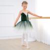AFAVOM Ballet Leotards for Girls Sequin Velvet Camisole Leotard Skirted Performance Swan Lake Ballet Dance Dress Glitter Ballerina Costume Dancewear for Toddler Kids Green - Velvet 13-14 Years view 3