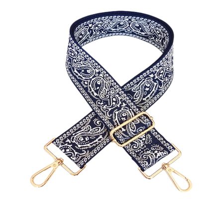 1pc Adjustable Strap Replacement 2inch Wide Paisley Jacquard Belt for Crossbody Purse Handbag Shoulder Guitar Camera Bag (Navy)