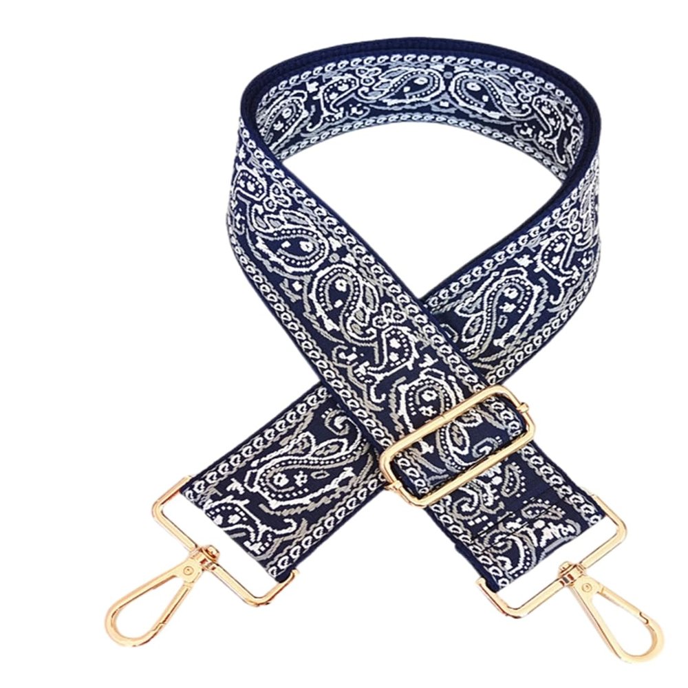 1pc Adjustable Strap Replacement 2inch Wide Paisley Jacquard Belt for Crossbody Purse Handbag Shoulder Guitar Camera Bag (Navy)