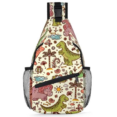bisibuy Cute Dinosaur Pattern Sling Bag Women Men Crossbody Sling Backpack Shoulder Bag Chest Bag Daypack for Travel Hiking Outdoor