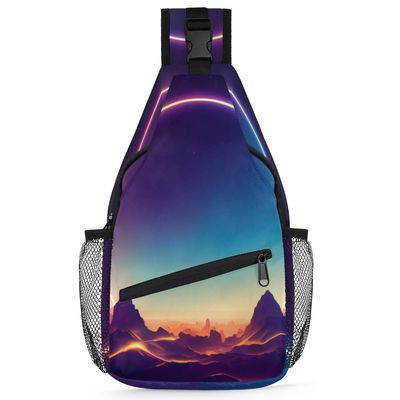 bisibuy Desert Landscape Pyramid Moon Sling Bag for Women Men Crossbody Sling Backpack Shoulder Bag Chest Bag Daypack for Travel Hiking Outdoor