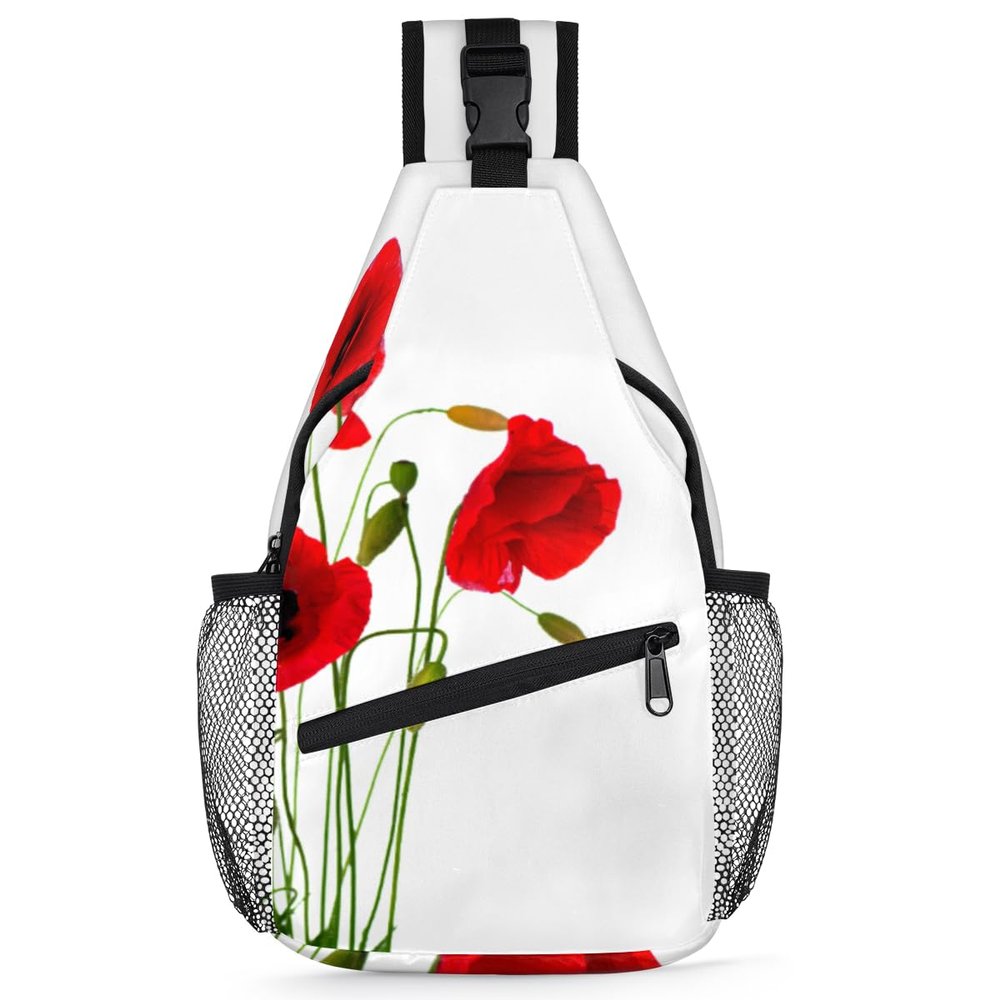 bisibuy Poppy Flower Sling Bag for Women Men Crossbody Sling Backpack Shoulder Bag Chest Bag Daypack for Travel Hiking Outdoor