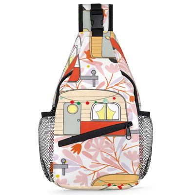 bisibuy Happy Camp Rv Pattern Sling Bag for Women Men Crossbody Sling Backpack Shoulder Bag Chest Bag Daypack for Travel Hiking Outdoor