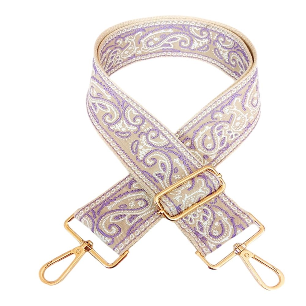 1pc Adjustable Strap Replacement 2inch Wide Paisley Jacquard Belt for Crossbody Purse Handbag Shoulder Guitar Camera Bag (Lilac)