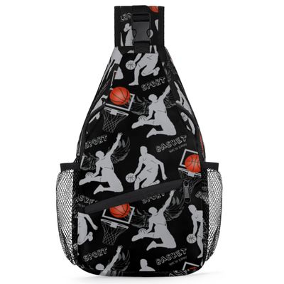 bisibuy Sport Basketball Black Sling Bag for Women Men Crossbody Sling Backpack Shoulder Bag Chest Bag Daypack for Travel Hiking Outdoor