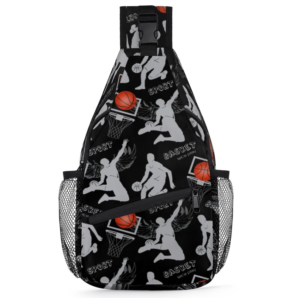 bisibuy Sport Basketball Black Sling Bag for Women Men Crossbody Sling Backpack Shoulder Bag Chest Bag Daypack for Travel Hiking Outdoor