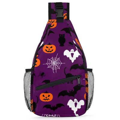 bisibuy Halloween Pumpkin Sling Bag for Women Men Crossbody Sling Backpack Shoulder Bag Chest Bag Daypack for Travel Hiking Outdoor