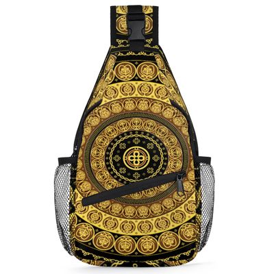 bisibuy Gold Round Mandala Sling Bag for Women Men Crossbody Sling Backpack Shoulder Bag Chest Bag Daypack for Travel Hiking Outdoor