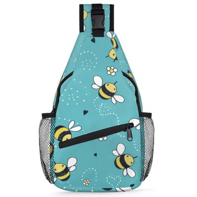 bisibuy Cute Blue Bee Sling Bag for Women Men Crossbody Sling Backpack Shoulder Bag Chest Bag Daypack for Travel Hiking Outdoor