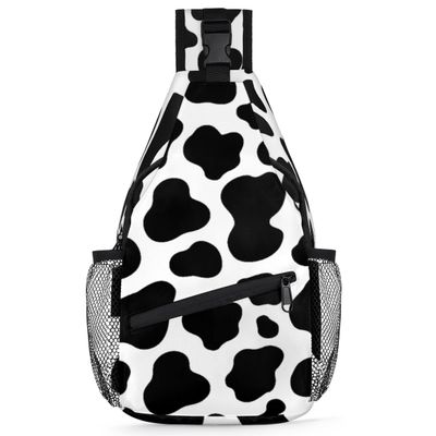 bisibuy Cow Print White And Black Sling Bag for Women Men Crossbody Sling Backpack Shoulder Bag Chest Bag Daypack for Travel Hiking Outdoor