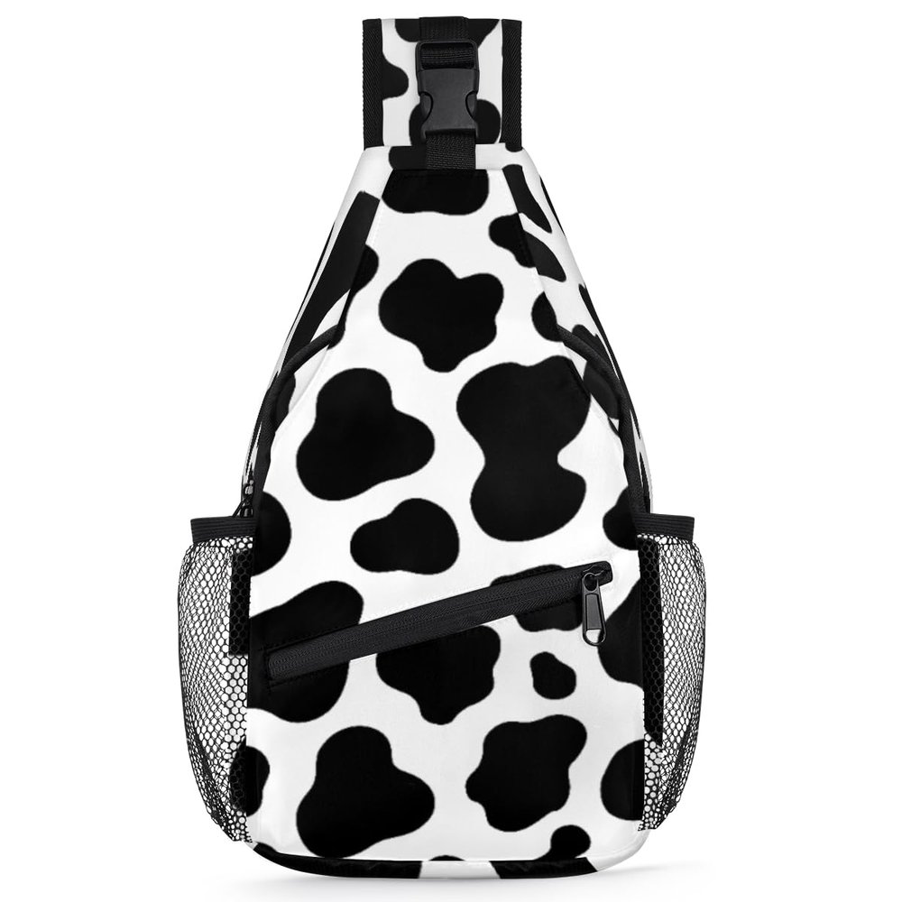 bisibuy Cow Print White And Black Sling Bag for Women Men Crossbody Sling Backpack Shoulder Bag Chest Bag Daypack for Travel Hiking Outdoor