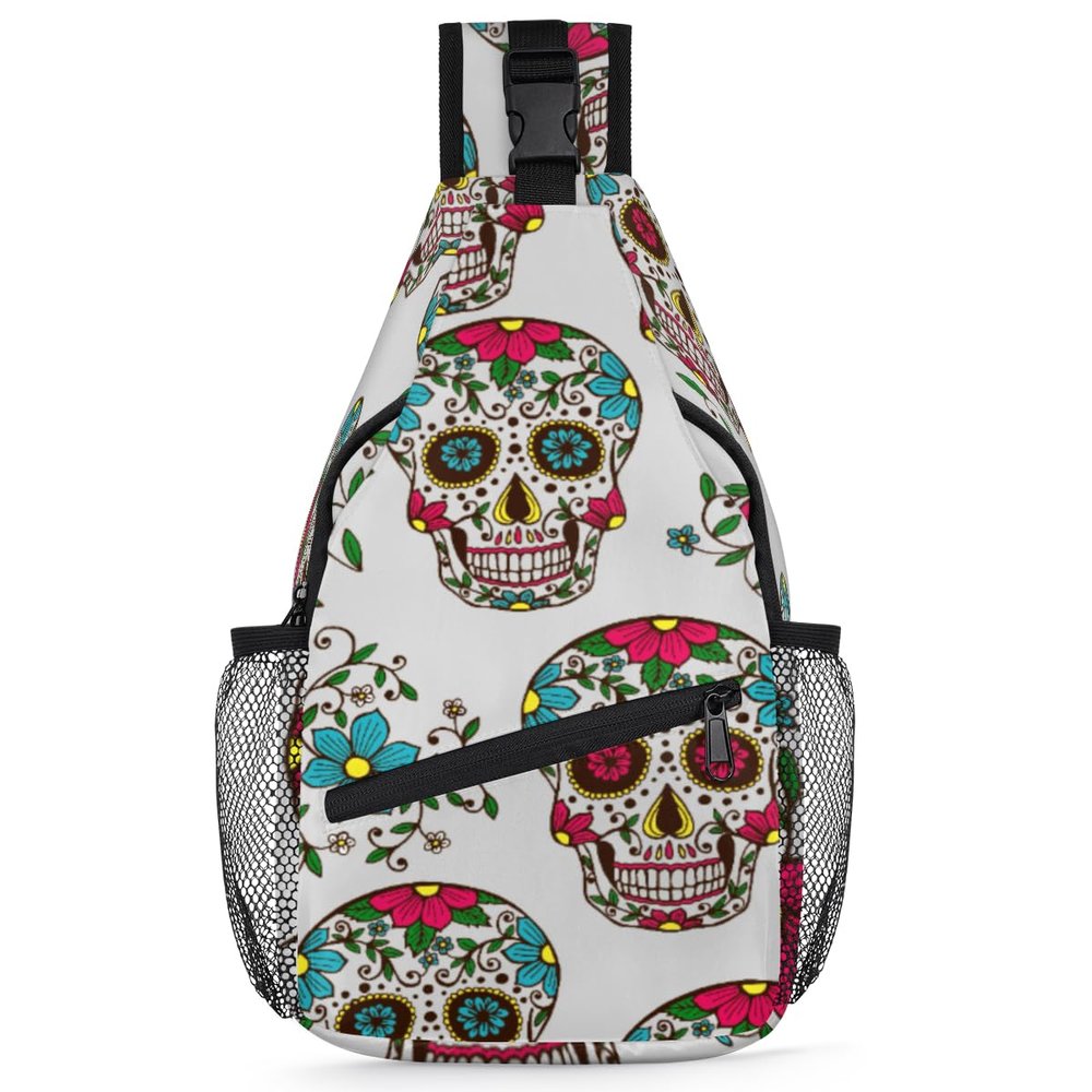 bisibuy Day Of The Dead Colorful Sugar Skull Sling Bag for Women Men Crossbody Sling Backpack Shoulder Bag Chest Bag Daypack for Travel Hiking Outdoor
