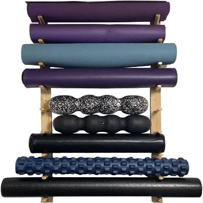 Katzowen Wood Yoga Mat Storage Wall Shelf, Space Saver Wall Mount Storage Rack Holder for Foam Rollers and Workout Mat (Color : Wood Color)