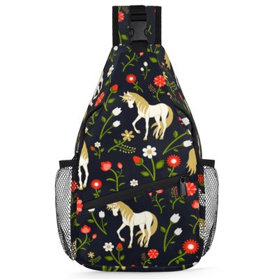bisibuy Flower Horse Sling Bag for Women Men Crossbody Sling Backpack Shoulder Bag Chest Bag Daypack for Travel Hiking Outdoor