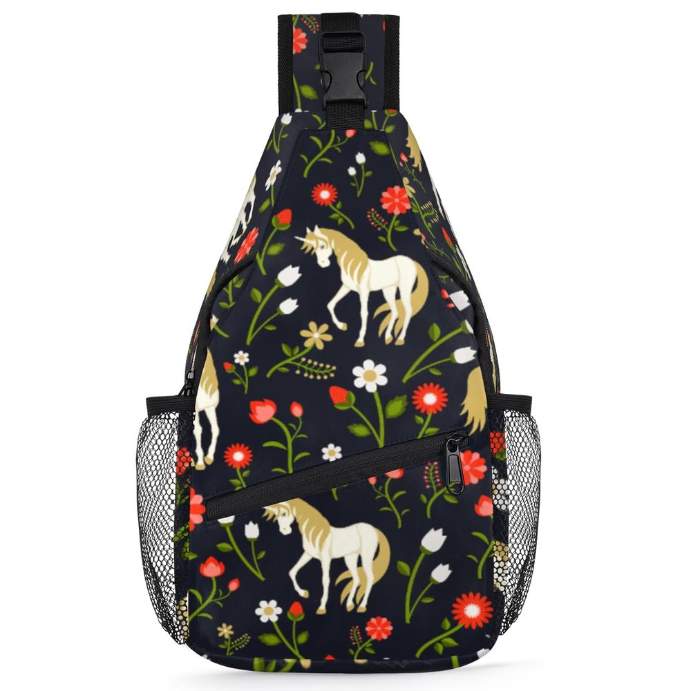 bisibuy Flower Horse Sling Bag for Women Men Crossbody Sling Backpack Shoulder Bag Chest Bag Daypack for Travel Hiking Outdoor