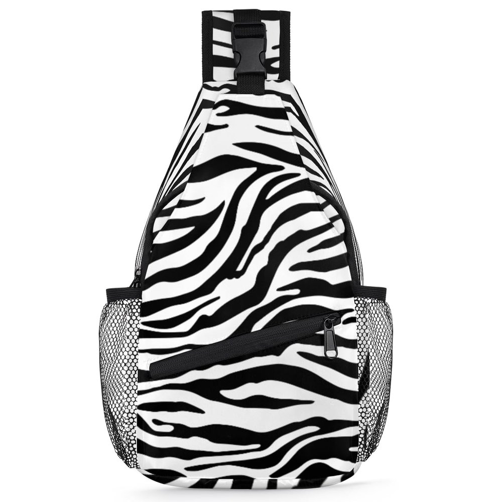 bisibuy Black And White Zebra Texture Sling Bag for Women Men Crossbody Sling Backpack Shoulder Bag Chest Bag Daypack for Travel Hiking Outdoor