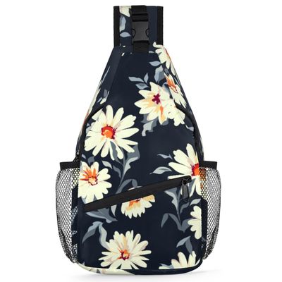 bisibuy Daisy Flower Print Sling Bag for Women Men Crossbody Sling Backpack Shoulder Bag Chest Bag Daypack for Travel Hiking Outdoor
