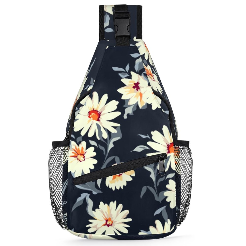 bisibuy Daisy Flower Print Sling Bag for Women Men Crossbody Sling Backpack Shoulder Bag Chest Bag Daypack for Travel Hiking Outdoor
