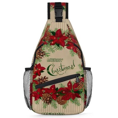 bisibuy Merry Christmas Pine Cones Puansetia Sling Bag for Women Men Crossbody Sling Backpack Shoulder Bag Chest Bag Daypack for Travel Hiking Outdoor