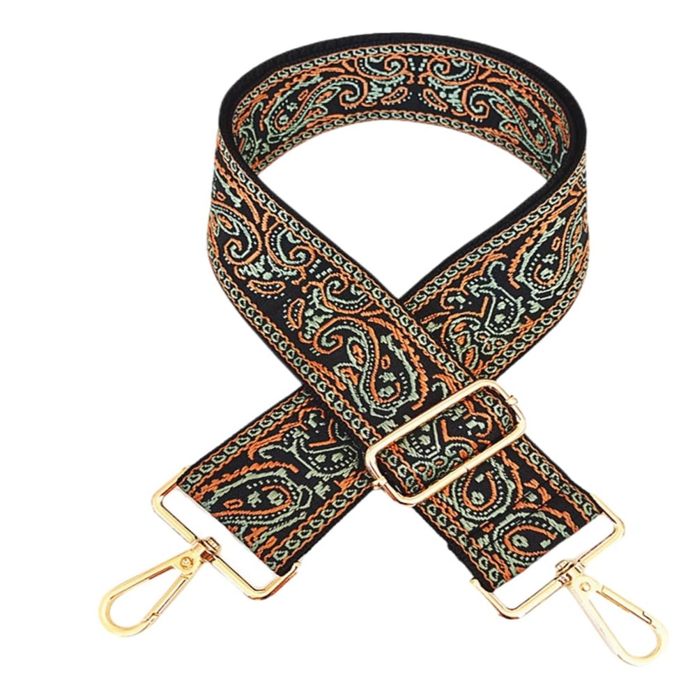 1pc Adjustable Strap Replacement 2inch Wide Paisley Jacquard Belt for Crossbody Purse Handbag Shoulder Guitar Camera Bag (Orange+Green)