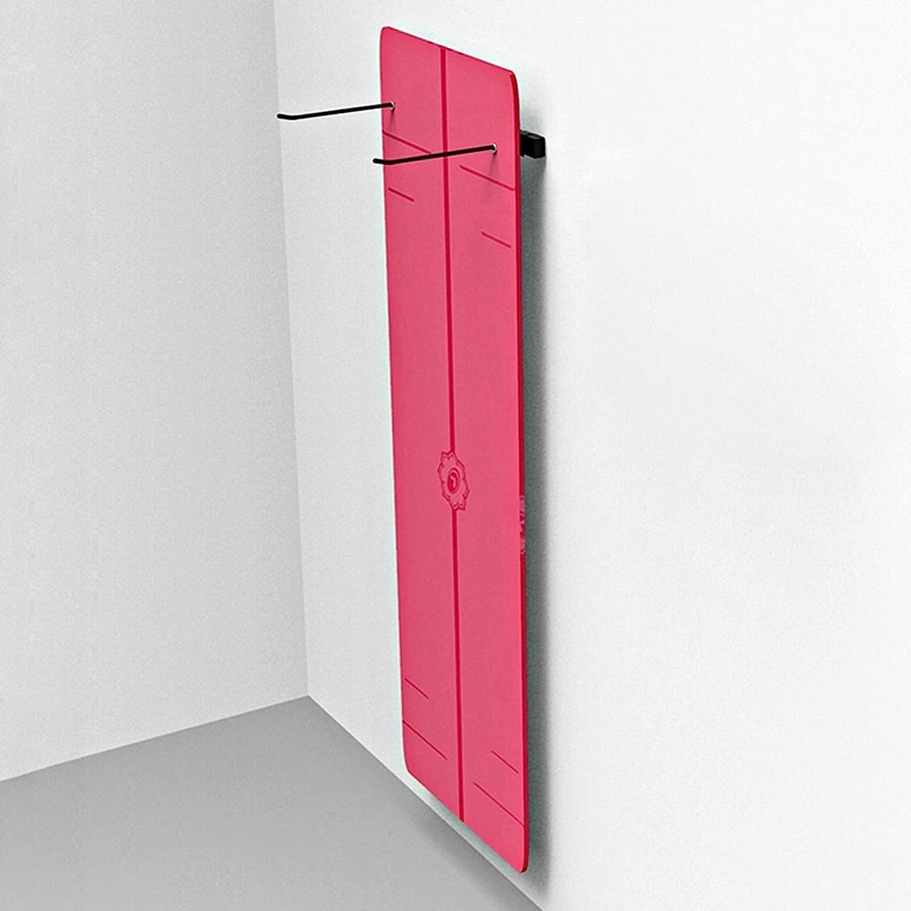 Katzowen Black Metal Foam Rollers Organizer, Wall Yoga Mat Storage, Wall Mounted Yoga Mat Holder with Hooks, for Hanging Workout Mat/Pilates Mat