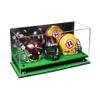 Better Display Cases Acrylic Three Mini - Miniature Football Helmets (not Full Size) Display Case with Mirror Case, Black Risers and Turf Base 19.25" x 8.25" x 8" (V47/A103) view 1