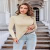 Ekouaer Women's Turtleneck Long Sleeve Shirts Thermal Underwear Tops Basic Slim Fit Fall Fashion Lightweight Top Light Khaki XXL view 2