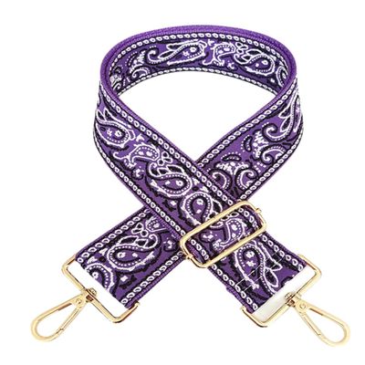 1pc Adjustable Strap Replacement 2inch Wide Paisley Jacquard Belt for Crossbody Purse Handbag Shoulder Guitar Camera Bag (Purple)