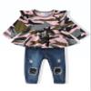 SODLON Toddler Girl Clothes 3T 4T Winter Fall Outfits Long Sleeve Ruffle Pink Camo Shirts Top Ripped Jeans Denim Pants Spring 3-4 Year Clothing Sets for Little Girls view 1