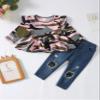 SODLON Toddler Girl Clothes 3T 4T Winter Fall Outfits Long Sleeve Ruffle Pink Camo Shirts Top Ripped Jeans Denim Pants Spring 3-4 Year Clothing Sets for Little Girls view 4