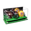 Better Display Cases Acrylic Three Mini - Miniature Football Helmets (not Full Size) Display Case with Mirror Case, Silver Risers and Turf Base 19.25" x 8.25" x 8" (V47/A103) view 1