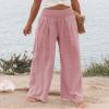 Cotton Linen Palazzo Pants for Women Summer High Waisted Wide Leg Long Casual Baggy Pant Loose Trousers with Pockets Pink view 2