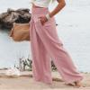 Cotton Linen Palazzo Pants for Women Summer High Waisted Wide Leg Long Casual Baggy Pant Loose Trousers with Pockets Pink view 3