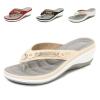 Crepuscute Women's Rhinestone Leather Platform Wedge Flip-Flop Slip-On Summer Beach Comfortable Low Top Walking Shoes Outdoor Party Travel Fashion Slide Sandals (Yellow,8) view 1