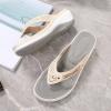 Crepuscute Women's Rhinestone Leather Platform Wedge Flip-Flop Slip-On Summer Beach Comfortable Low Top Walking Shoes Outdoor Party Travel Fashion Slide Sandals (Yellow,8) view 2