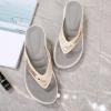 Crepuscute Women's Rhinestone Leather Platform Wedge Flip-Flop Slip-On Summer Beach Comfortable Low Top Walking Shoes Outdoor Party Travel Fashion Slide Sandals (Yellow,8) view 4