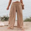 Cotton Linen Palazzo Pants for Women Summer High Waisted Wide Leg Long Casual Baggy Pant Loose Trousers with Pockets Khaki view 2