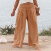 Cotton Linen Palazzo Pants for Women Summer High Waisted Wide Leg Long Casual Baggy Pant Loose Trousers with Pockets Coffee view 2