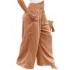 Cotton Linen Palazzo Pants for Women Summer High Waisted Wide Leg Long Casual Baggy Pant Loose Trousers with Pockets Coffee view 4