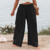Cotton Linen Palazzo Pants for Women Summer High Waisted Wide Leg Long Casual Baggy Pant Loose Trousers with Pockets Black view 2