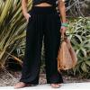 Cotton Linen Palazzo Pants for Women Summer High Waisted Wide Leg Long Casual Baggy Pant Loose Trousers with Pockets Black view 3