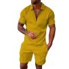 WABEOR Mens Short Sets 2 Piece Outfits Casual Dress Designer Summer Outfits Fashion Zip Up Polo Shirt Conjunto para Hombre Yellow view 1