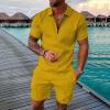 WABEOR Mens Short Sets 2 Piece Outfits Casual Dress Designer Summer Outfits Fashion Zip Up Polo Shirt Conjunto para Hombre Yellow view 2