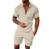 WABEOR Mens Short Sets 2 Piece Outfits Casual Dress Designer Summer Outfits Fashion Zip Up Polo Shirt Conjunto para Hombre Beige view 1