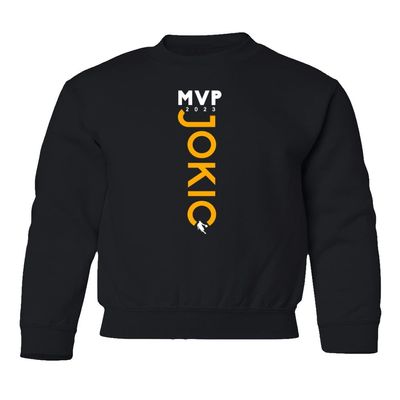 Jokic MVP 2023 Denver Basketball Champions Youth Crewneck Sweatshirt (Black, Youth Large)