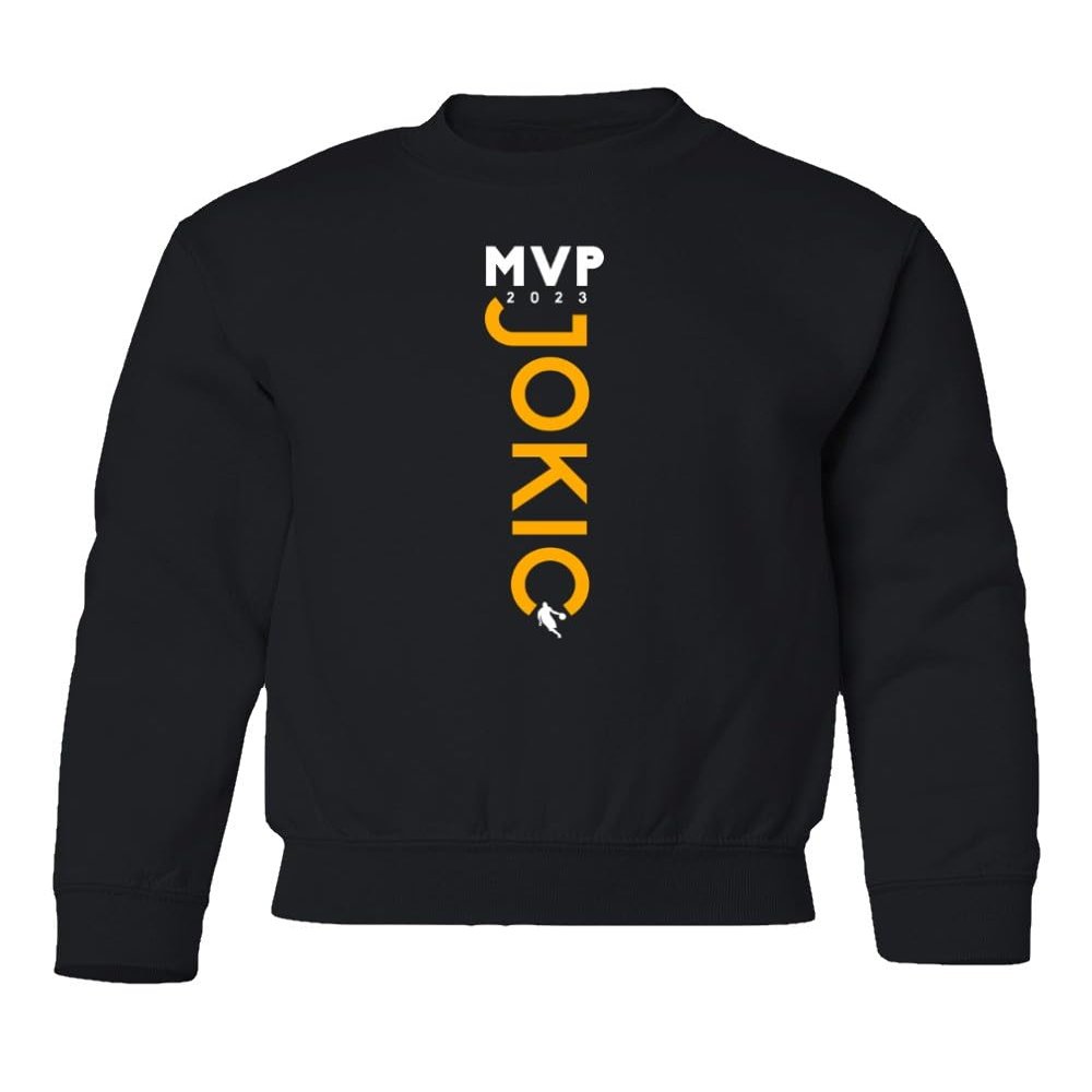 Jokic MVP 2023 Denver Basketball Champions Youth Crewneck Sweatshirt (Black, Youth Large)