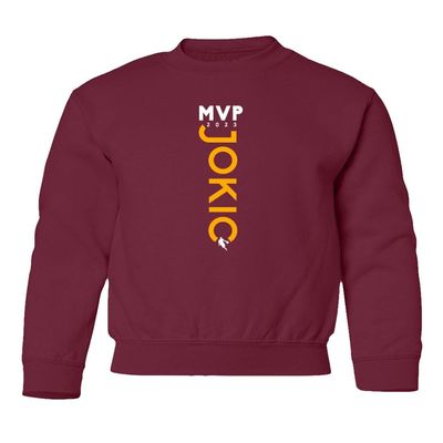 Jokic MVP 2023 Denver Basketball Champions Youth Crewneck Sweatshirt (Maroon, Youth Large)